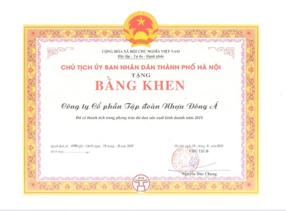 DAG nhận bằng khen của Chủ tịch UBND Thành phố Hà Nội trao tặng