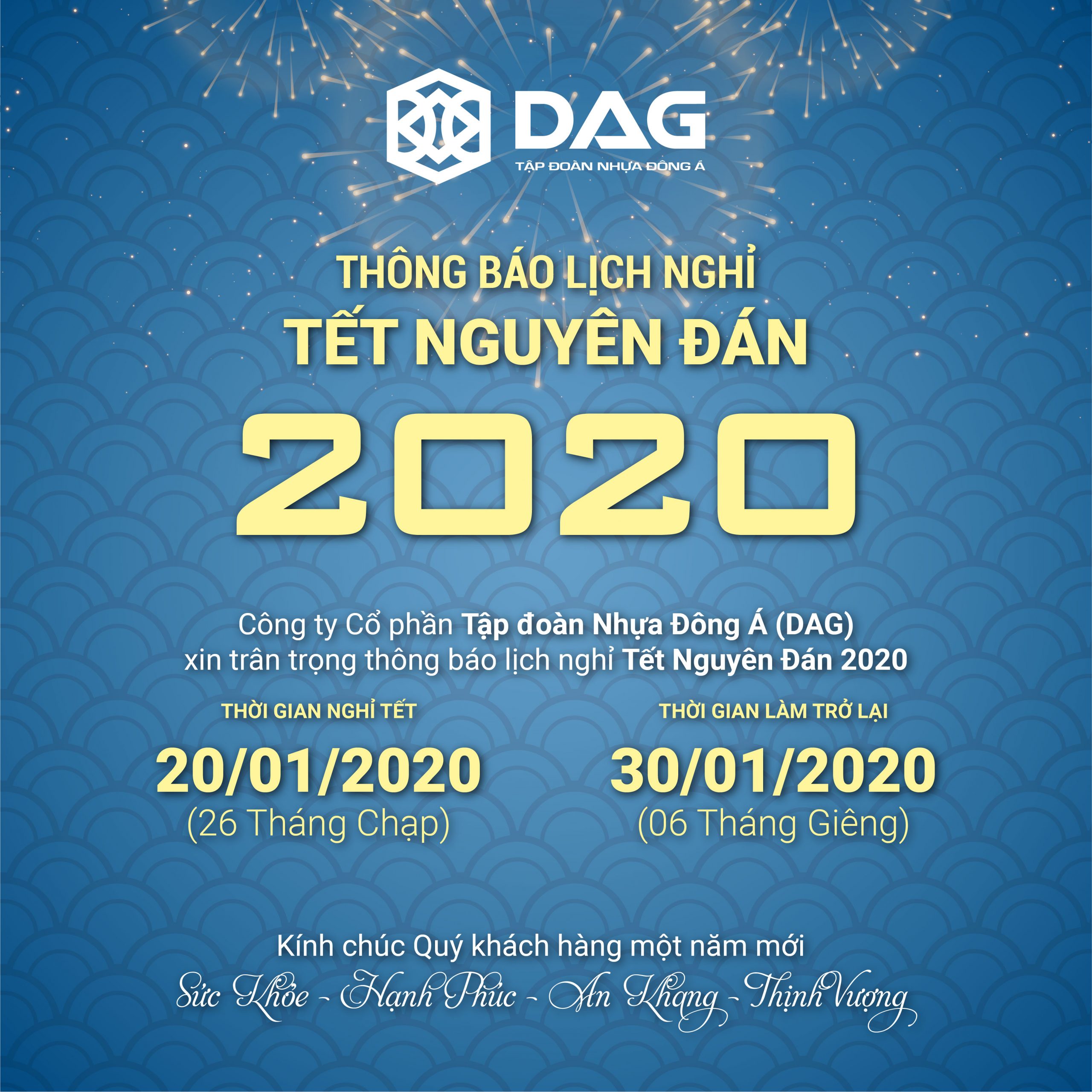 DAG thông báo Lịch Nghỉ Tết Nguyên Đán 2020